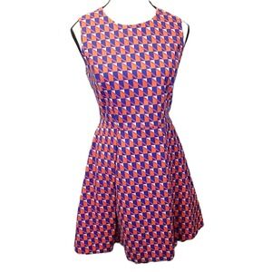 Kate Spade Saturday Dress Size 4 Fit‎ & Flare Geometric Orange Blue White